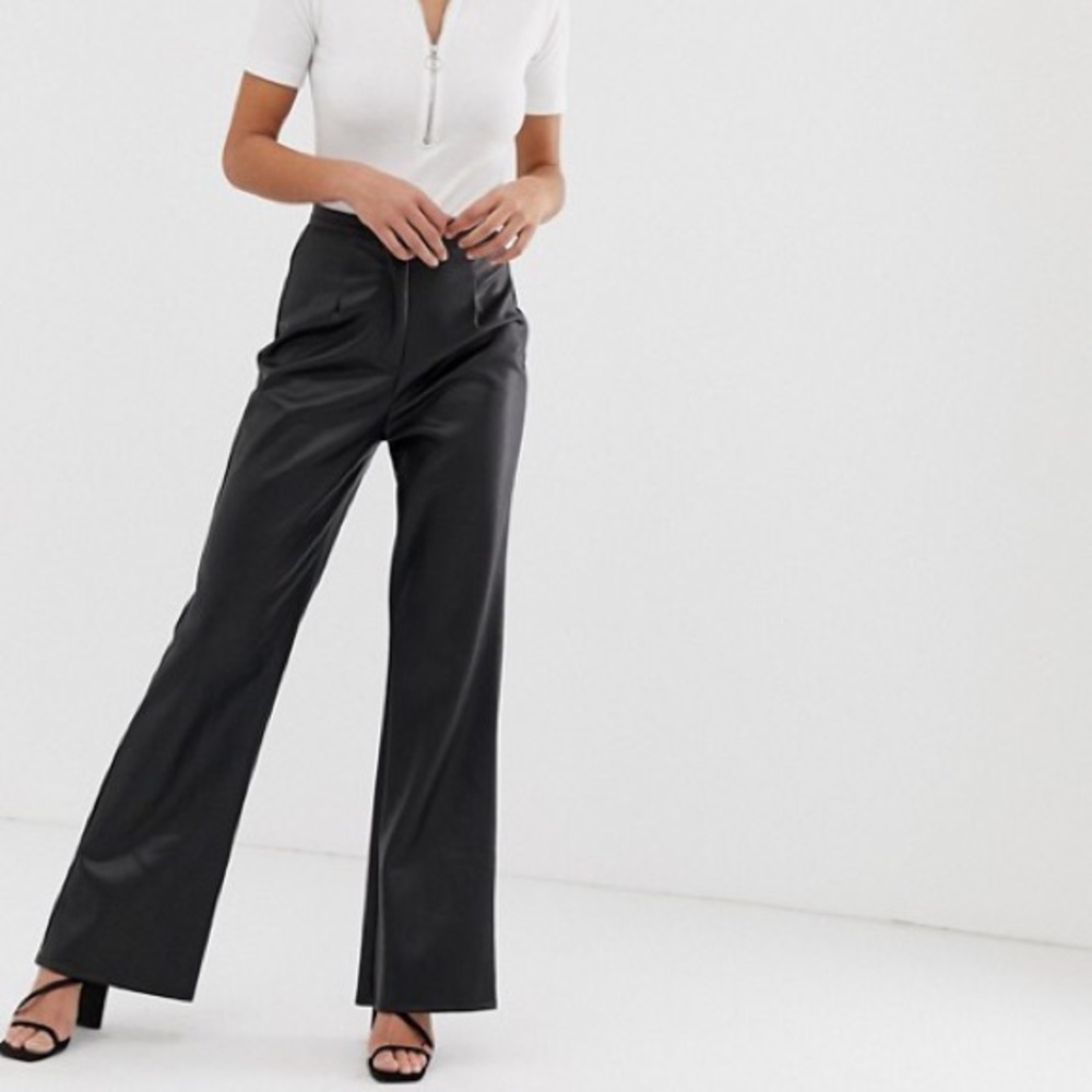 NWOT Missguided wide leg pants black faux leather